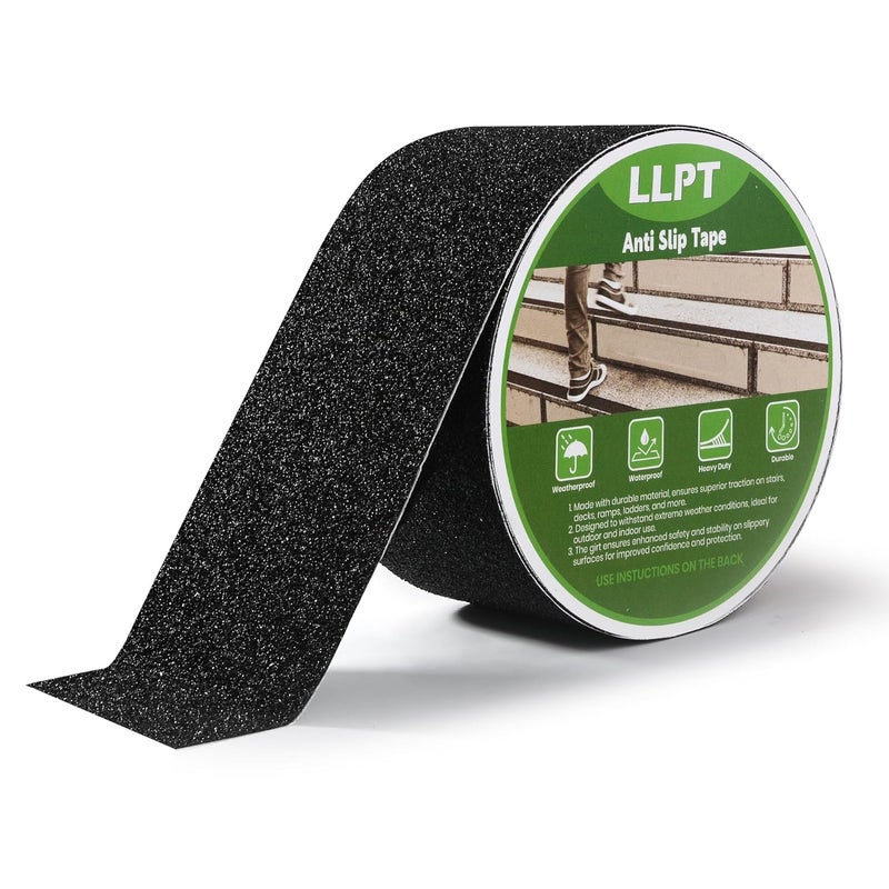 LLPT Grip Tape 3" x 16.5 Ft Black Heavy Duty Anti Slip Tape for Stairs Waterproof Outdoor Indoor Non Slip Traction Strips for Stair Steps Boats Ramp Staircase Tread (ASB350) - Image 1